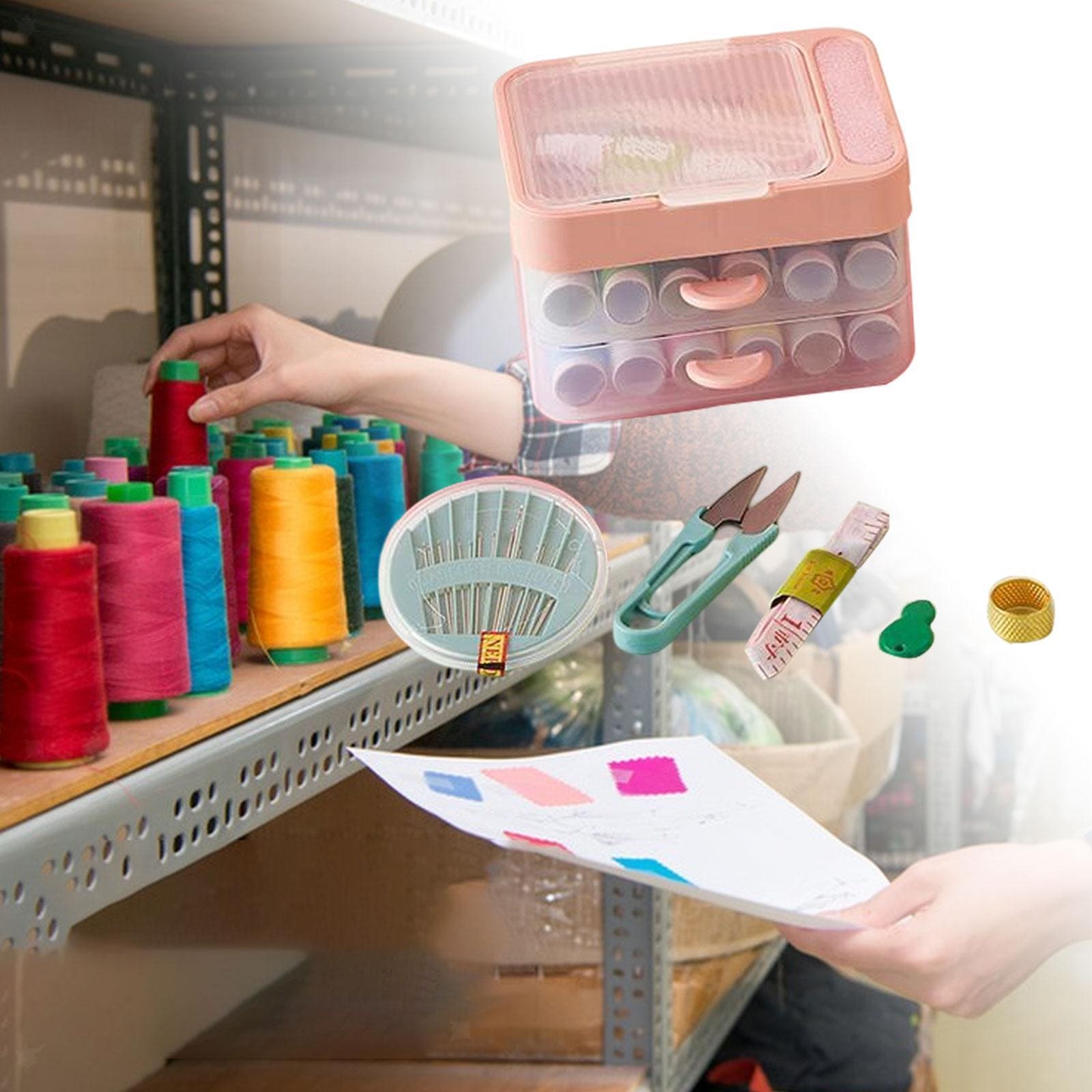 2 Layer Drawer Sewing Box, Portable Sewing Box With Sewing Accessories, Clothes Mending Essential, Basic Sewing Kit Accessory, Travel Small Sewing Kit, Home & Travelling Sewing Accessories 2 Layer Drawer Sewing Box, Portable Sewing Box With Sewing Accessories, Clothes Mending Essential, Basic Sewing Kit Accessory, Travel Small Sewing Kit, Home & Travelling Sewing Accessories